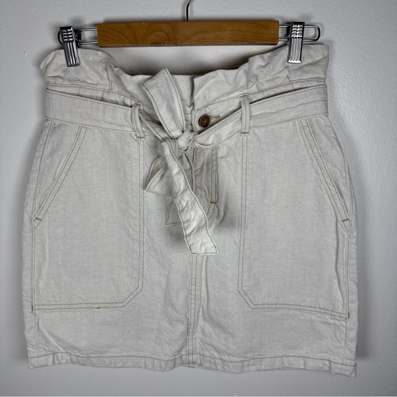 Free People Splendor In The Grass Tie waist Denim Skirt Oatmeal Size 6 - Picture 3 of 9